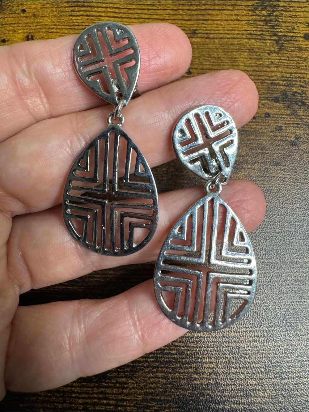 Silver-Tone Geometric Teardrop Dangle Clip-On Earrings - Women Jewelry